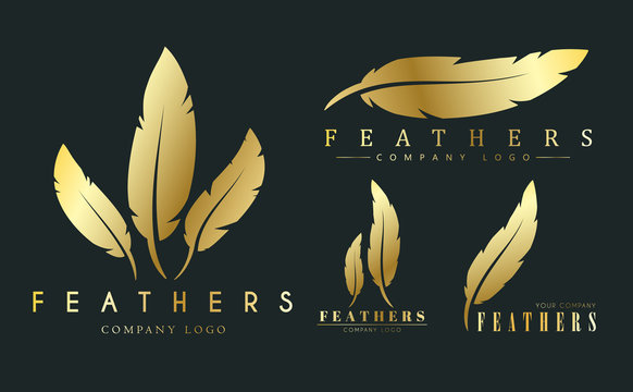  set of gold logos with feathers for writers or publishers.