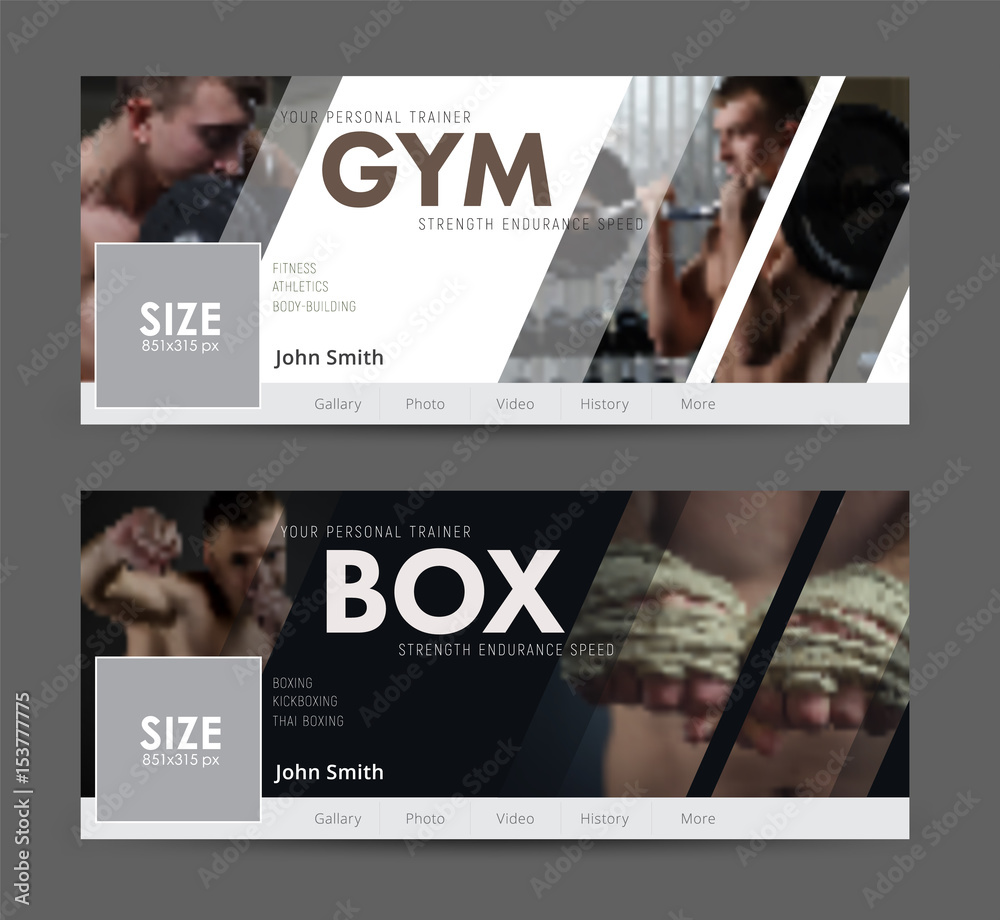 Poster Universal Advertising template  banner for social networks with diagonal elements for the image of the gym, sports