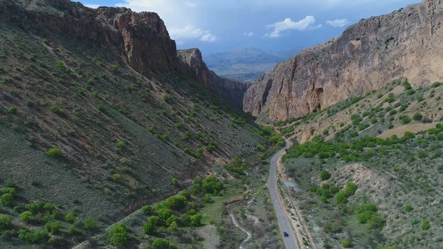 Aerial View of beautiful road passing through canyon in Armenia