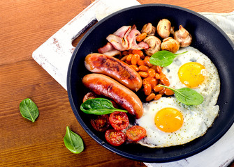 English breakfast in pan