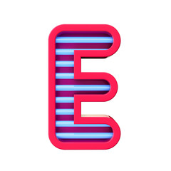 Neon style light letter E. Glowing neon Capital letter. 3D rendering