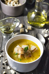 Homemade soup with croutons