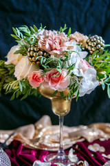 Served table with bouquet and candles