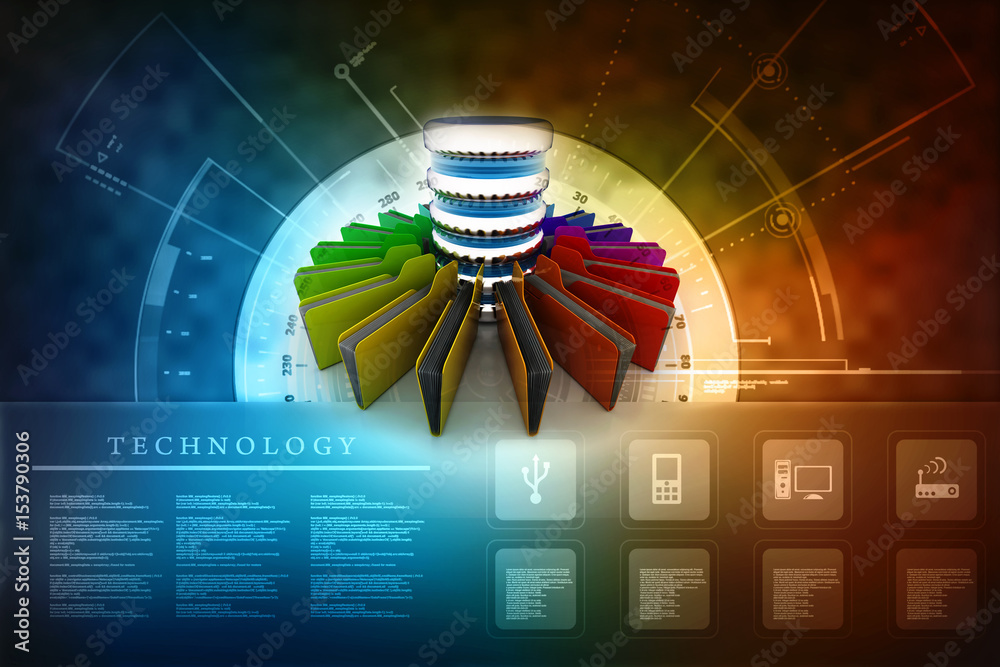 Poster 3d rendering database storage data base folder storage