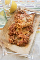 baked pasta with filling of minced meat