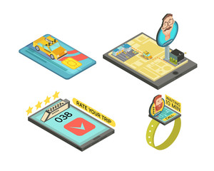 Call Taxi By Gadget Isometric Compositions
