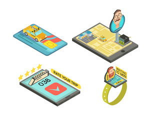 Obraz premium Call Taxi By Gadget Isometric Compositions