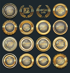 Sale retro vintage golden badges and labels