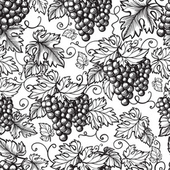 seamless texture grapes vine ornament. hand drawn illustration.