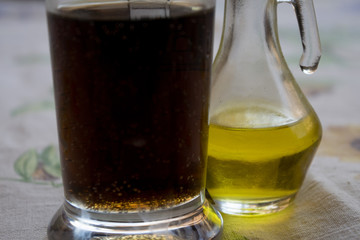 oil cruet and drink glass