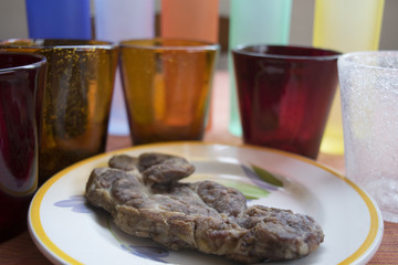 beef steak cooked on the griddle