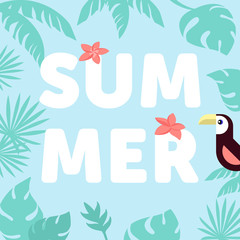 Summer poster with palm trees on background