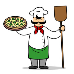 Koch hält vegetarische Pizza in Händen
