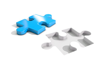 Concept of problem and solution with puzzle part, 3d rendering