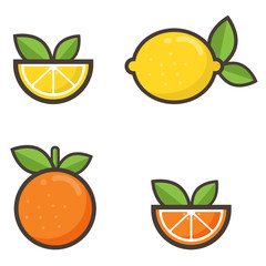 cartoon orange and lemon set