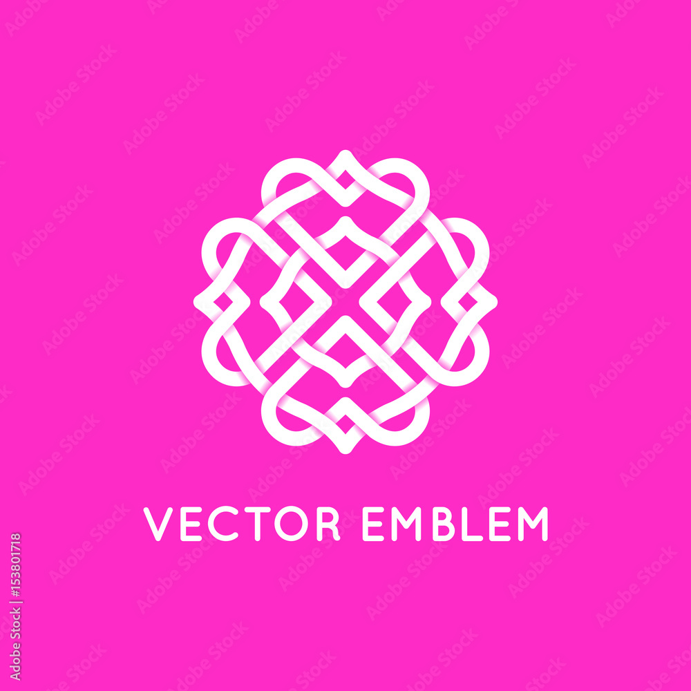 Poster Vector logo design template and emblem made with overlapping lines - heart shapes