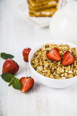 Granola and smoothies with strawberry
