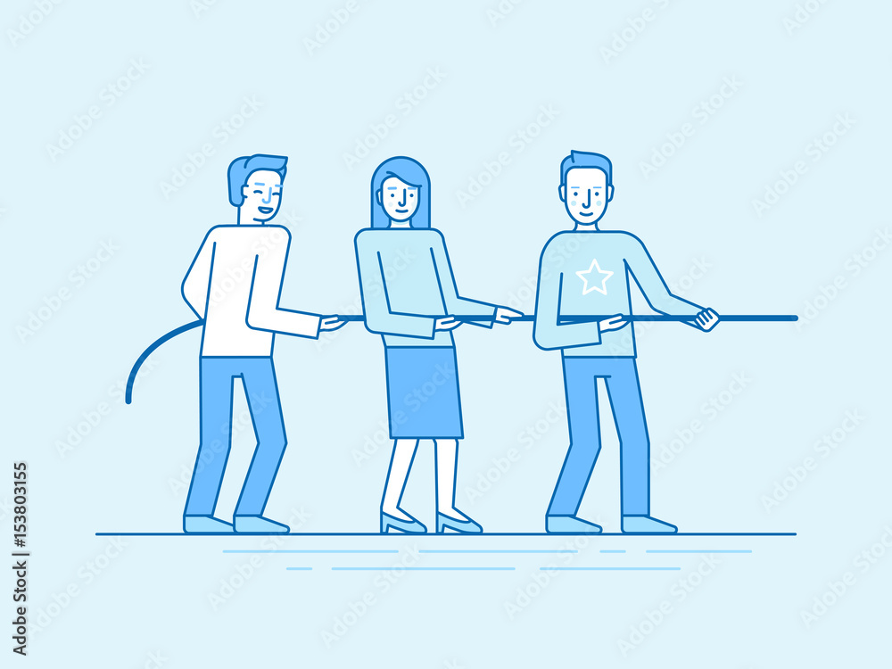Poster vector illustration in trendy flat and linear style - teamwork concept
