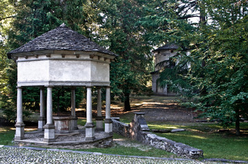 Fototapeta premium The Sacred Mount of Orta: woods, the variety of architectural styles, the enchanting panorama over the lake make this place unique