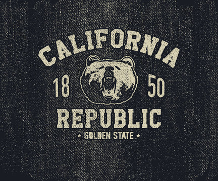 California t-shirt with grizzly bear head. Vector illustration