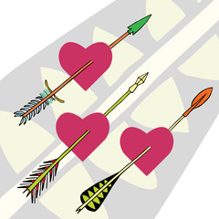 Hand drawn ethnic collection with arrows for design, arrows and heards, wedding cards with tribal arrows,rustic decorative arrows, hippie and boho style vector illustration