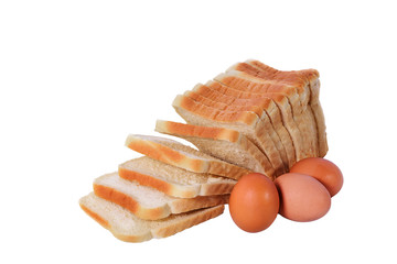 Egg and bread isolated on white background with cilpping path.