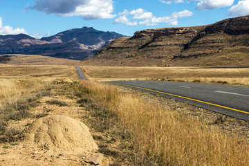  Asphalt Road Running Through Dry Orange Winter Mountain Landscape