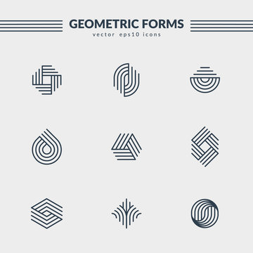 Geometric Logos Set. Futuristic Line Shapes. Eps10 Vector.