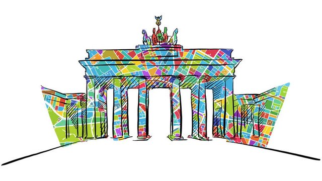 Brandenburg Gate self drawing lines with map