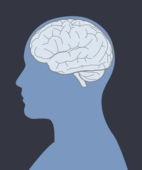 Blue person brain and face silhouette image vector illustration.