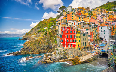 Riomaggiore Cinque Terre Italy Coast - obrazy, fototapety, plakaty