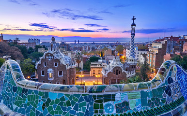 Fototapeta na wymiar Park Guell In Barcelona Spain at Sunrise