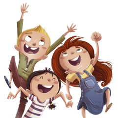 niños saltando de felicidad
