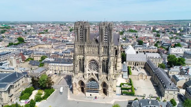 France, Marne, Reims, Aerial view of Notre-Dame de Reims cathedral, listed as World Heritage by UNESCO
