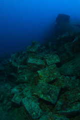 Fototapeta na wymiar Old bullet boxes inside the wreck name is SS Thistlegorm