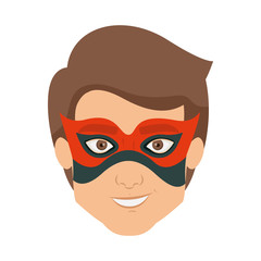 colorful silhouette with kid superhero with mask and without contour vector illustration