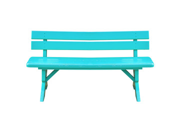 cyan wood bench isolated on white background with clipping path.