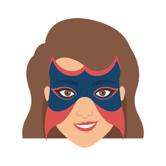 colorful silhouette with woman superhero with short hair with mask and without contour vector illustration