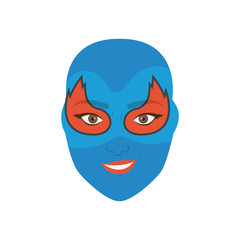 colorful silhouette with woman superhero masked with flame around the eyes and without contour