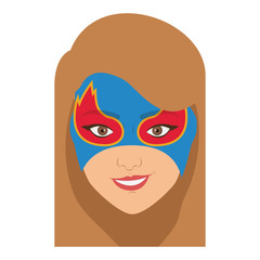 colorful silhouette with girl superhero with hair straight with mask and without contour vector illustration