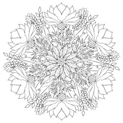 Black and white pattern for coloring book in doodle style. Vector elements for design. Good for art therapy, zentangle-style meditation and design of wrapping and textile.
