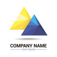 Two polygonal vector triangle, blue and yellow color. Vector logo template for financial or building company. Eps 10, isoleted.