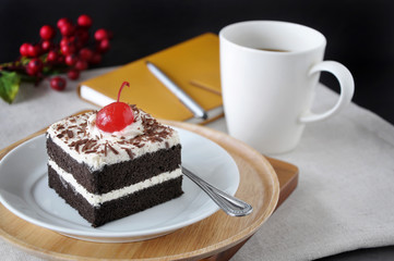 Black Forest Cake with Cup of Coffee