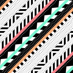 Retro color seamless pattern. Fancy abstract geometric art print. Ethnic hipster ornamental lines backdrop.