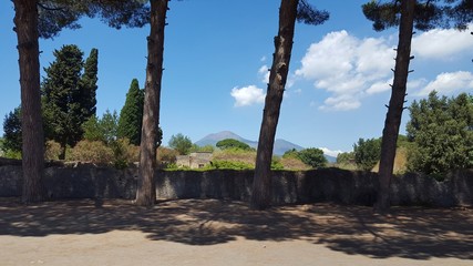 Panoramic view of Vesuvius from Pompeii ruins, Italy