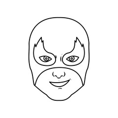 monochrome silhouette with man superhero and middle mask and shape of flame around the eyes vector illustration