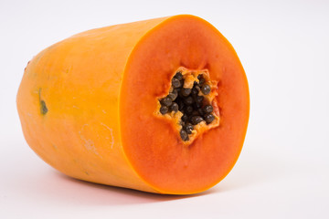 Slice papaya on white background