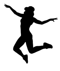 Fototapeta na wymiar silhouette of woman dancing and jumping on white background