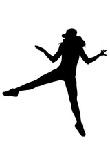 silhouette of woman dancing and jumping on white background