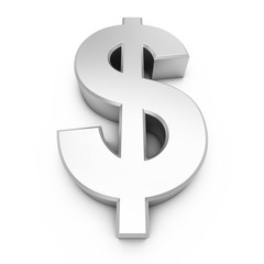 3D Rendering silver Dollar Sign isolated on white background